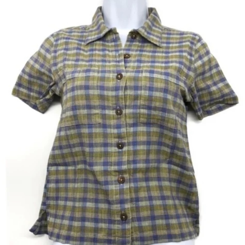 Patagonia Plaid Short Sleeve Button Up Top Size XS